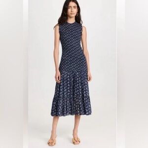 Veronica Beard Verena women’s Navy Floral Smocked Midi Dress
